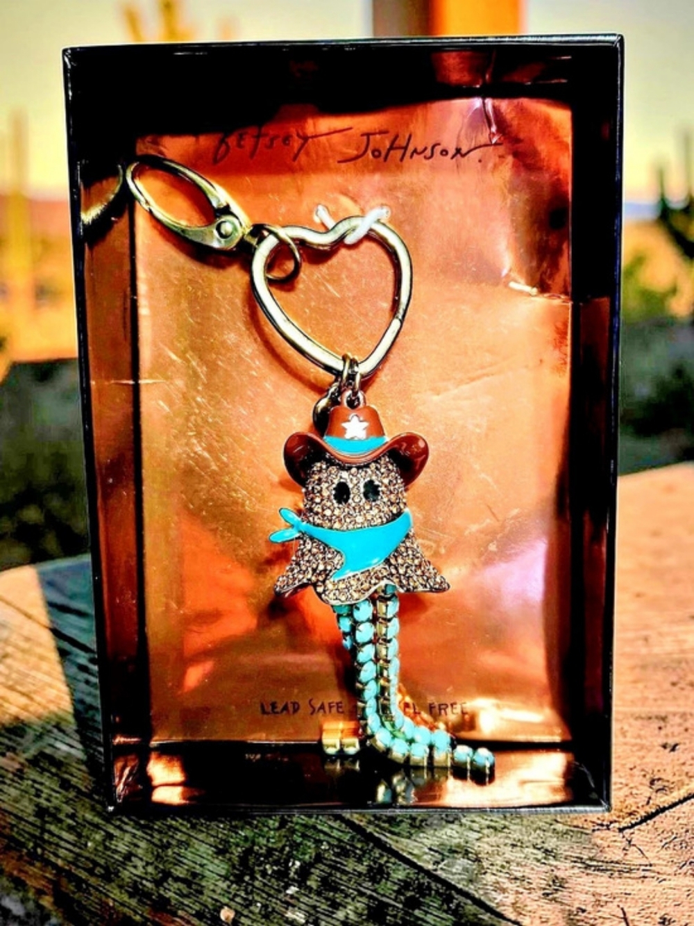 NEW Betsey Johnson Pave Western Ghost Bag Charm 5 Inches New In Box with Tags